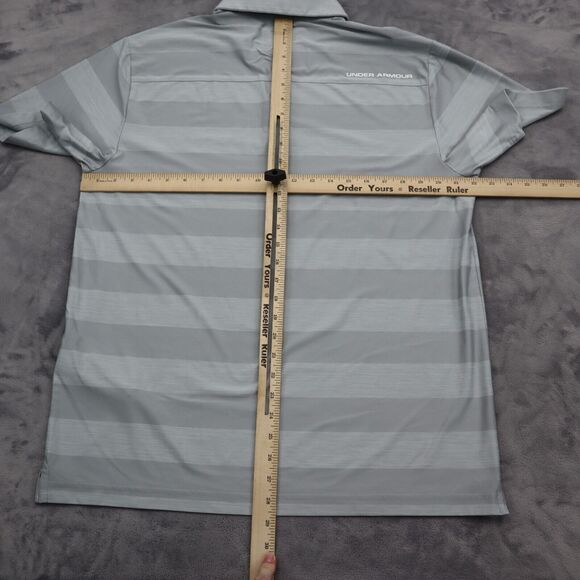 Under Armour Shirt Mens L Gray Stripe Chest Button Short Sleeve Collared Top - Picture 5 of 16